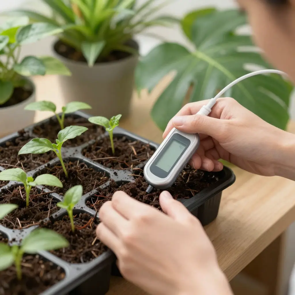 Person learning to care for indoor plants with various tools and supplies